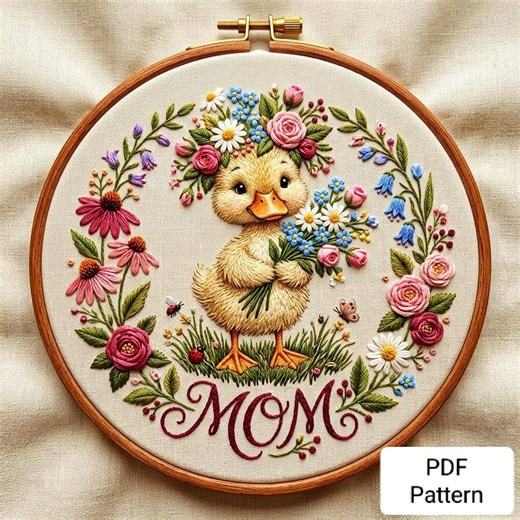 Cute Duck Embroidery Design, Floral Duck Holding Wildflowers, Mother's Day Animal Embroidery File, Instant Download - Etsy