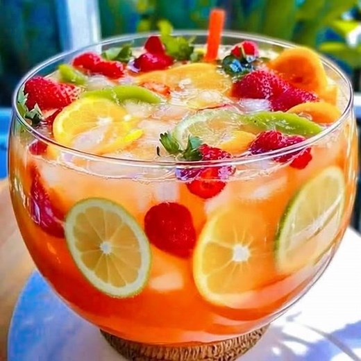 Tropical Fruit Summer Punch Bowl "The moment I poured this punch into the bowl and watched the vibrant colors swirl together, I knew it was going to be a hit at our summer BBQ. Each sip took me straight to a sun-soaked beach, and my friends couldn't get enough!" This Tropical Fruit Summer Punch Bowl is a refreshing blend of juicy fruits and zesty flavors that perfectly captures the essence of summer. Ingredients 2 cups pineapple chunks 1 cup mango slices 1 cup fresh strawberries, halved 4 cups c