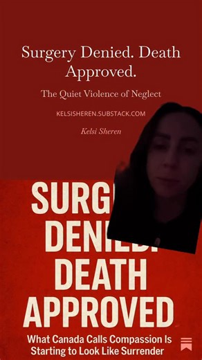 ***PLEASE HELP**** listen. All the way through. . A woman in Saskatchewan, Jolene Van Alstine, suffering from a rare but treatable parathyroid disease, has applied for MAiD not because she is dying, but because she can’t access the surgery that would let her live. READ HERE—> https://open.substack.com/pub/kelsisheren/p/surgery-denied-death-approved?r=5kxd8&utm_medium=ios | Kelsi Sheren
