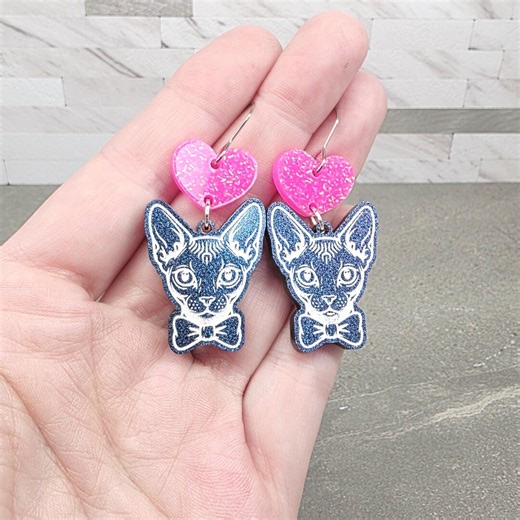 Funny Sphynx Cat Acrylic Earrings: Maximalist Handmade Jewelry - Etsy