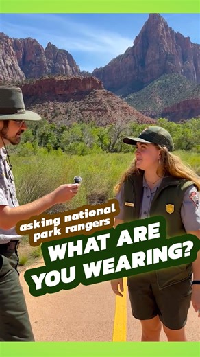 Zion National Park on Instagram: "Happy fashion week to all who celebrate! We interviewed rangers sporting the hottest styles of the season: grey and green. Zion's rangers showcase the timeless silhouettes of dress pants, button down shirts, and practical brown leather boots. Accessories include the iconic straw flat hat and the 10 essentials, of course. Rangers draw fashion inspiration from native plants, natural color schemes, and animal adaptations. These outfits are all the rage at National 