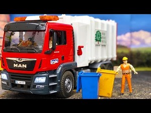 RC garbage TRUCK in action! | Bruder truck and tractor
