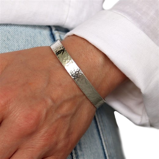 Hammered Silver Cuff Bracelet Custom Engraved Message Personalized Bangle Textured Bracelet Birthday Gift for Her Forged Bracelet 7mm Wide - Etsy