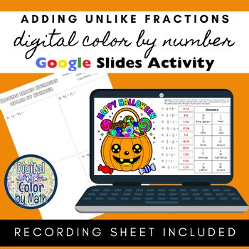 Digital Color by Number: Adding Unlike Fractions Halloween