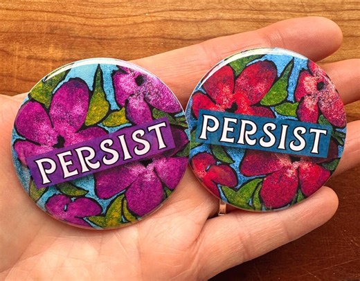 Original Art - Pink or Red Floral PERSIST Buttons - Etsy