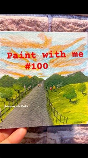 Easy paint with me 👩‍🎨🖼️ #100 #easy landscape painting #ytshorts #shortvideo
