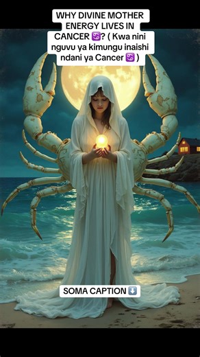 ⸻ 🔹 1. Cancer anaongozwa na Mwezi (Moon) – Mama wa hisia Cancer hutawaliwa na Mwezi sayari ya hisia, nyumbani, na utunzaji. Mwezi ni “mama” wa astrology, kwa maana ya upendo wa ndani, hisia, na ulinzi. Hivyo, Cancer anakuwa kama Mama wa Mungu wa kiroho akiwa na uwezo wa kuhisi hisia za wengine kabla hata ya kusema kitu. 🔹 2. Cancer ni ishara ya nyumbani na familia Cancer anachukua nguvu yake kutoka nyumbani, familia, na mahali pa usalama. Kwa hivyo, Divine Mother Energy inaishi ndani yake kwa 