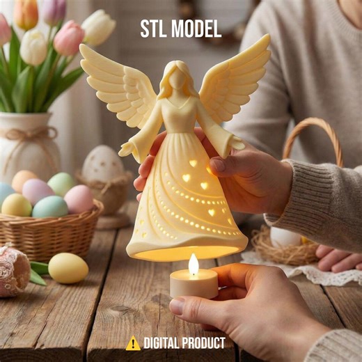 Guardian Angel STL, 3D Printable Religious Easter Decor, Angel Wings LED Candle Holder 3D Model, Spiritual Protection Gift STL File - Etsy