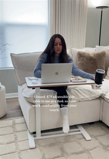 Work comfortably from couch with adjustable side table