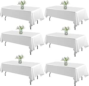 WIGENIUS 6 Pack White Table Cloth Rectangle Tablecloths 60X102 Inch,Polyester Table Cloth for 6 Foot Rectangle Tables,Wrinkle Resistant Washable Fabric Table Covers for Party,Wedding Banquet