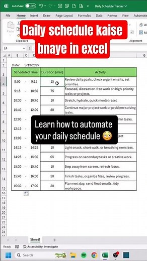 Tracker Daily 🔥 Timing schedule of Life in excel #excel #shorts #exceltips
