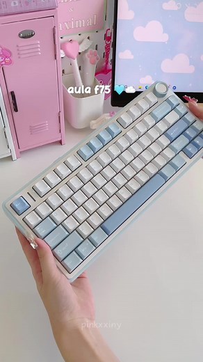 Aula F75 Sea Salt Blue Wireless Keyboard Unboxing in Pink Setup