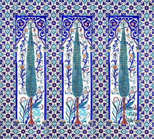 Hand Painted Pine Tree Tile Mural, Mediterranean Mosaic Backsplash - Etsy