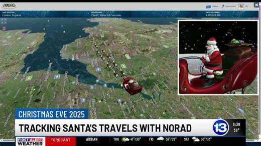 59K views · 365 reactions | He's on his way!  Keep an eye on Santa's progress with the NORAD Santa Tracker  https://www.13abc.com/2025/12/24/santa-has-begun-his-christmas-journey-heres-how-you-can-track-his-progress-2/ | 13abc | Facebook