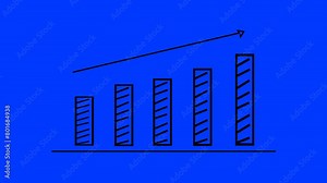 Motion animation footage displays a growth statistical curve with increasing column lengths and upward arrows. Business Infographic Animation displays a rising bar graph