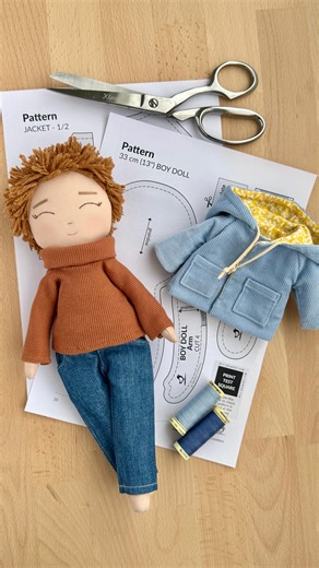Skorduli Creations on Instagram: "Make your own sweet boy doll with my new pattern 🤍 With this step-by-step pattern you can make: • a 33 cm (13”) boy doll • a cozy turtleneck sweater • jeans with pockets • a hooded jacket The boy doll has the same body size as my other dolls and animals, so they can swap and share clothes. Little bonus: choose any 3 or more items from my shop (patterns or finished dolls) and enjoy a cozy 20% off. . . . #handmadedolls #boydoll #sewingtutorial #dollmakingprocess 