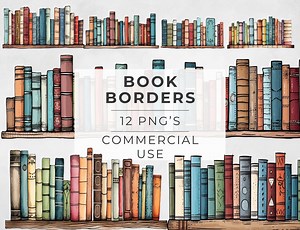 Book Borders Clipart, Book Shelf Junk Journal Paper, Background Elements, Digital Scrapbooking, Covers, INSTANT DOWNLOAD, Transparent PNG - Etsy