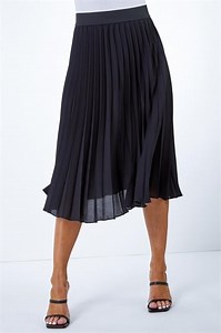 Petite Pleated Midi Skirt in Black | Roman UK