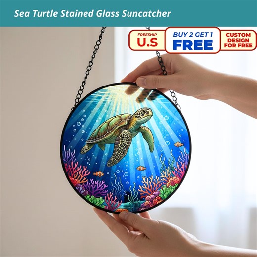 Sea Turtle Suncatcher, Ocean Coral Reef Window Hanging - Etsy