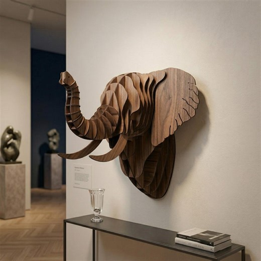 3D Elephant Faux Taxidermy SVG | Interlocking Wood Puzzle Laser Cut File | Animal Trophy Head Wall Art - Etsy
