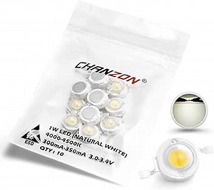 CHANZON 10 pcs High Power Led Chip 1W Natural White 4000K - 4500K (300mA - 350mA / DC 3V - 3.4V / 1 Watt) Super Bright Intensity SMD COB Light Emitter Components Diode 1 W Bulb Lamp DIY Lighting
