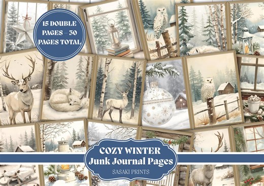 Cozy Winter Junk Journal Pages – 15 Double Pages (30 Total) Vintage Printable Paper Pack for Scrapbooking, Card Making, Collage & DIY Crafts - Etsy