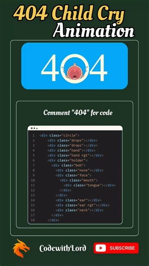 404 Page Not Found 😭 | Child Cry Animation in HTML & CSS | Web Dev Short