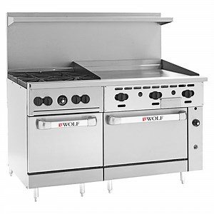 Wolf by Vulcan C60SS-4B36GN Challenger XL Series Natural Gas 60" Manual Range with 4 Burners, 36" Right Side Griddle, and 2 Standard Ovens - 238,000 BTU