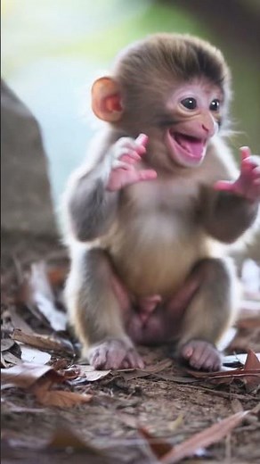 Happy Baby Monkey Laughing While Playing Alone! 🐒💛