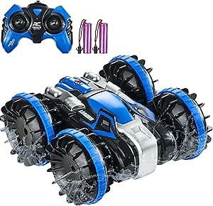 VEVOR Amphibious 4WD Waterproof 2.4GHz RC Car Boat for Kids, 360 Rotating Stunt Car with 2 Batteries, All Terrain Water Beach Pool Toy for 6+ Year Old Boys Girls