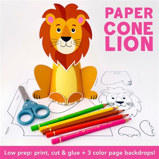 Lion Craft Printable for Kids, Paper Cone Zoo Animal Craft, 3D Lion Cut and Glue Activity, Wildlife Classroom Craft - Etsy Canada