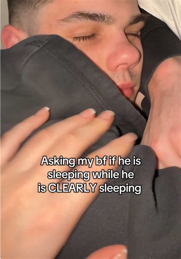 What a grumpy boy!! Am I right!!? Snooze away sweet baby 🥹 💤 @Ryan and Maeve @Maeve Arena #fyp #maeveplusryan #harmlessprank #coupleprank #couplecomedy