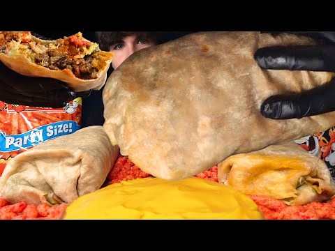 ASMR Enormous Burritos from a popular LA Taco Truck + Hot Cheetos with Cheese