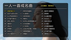 一人一首成名曲《我的楼兰》《回不去的从前》《从开始到现在》《可惜不是你》《用心良苦》《黄昏》《笔记》《雨蝶》《信仰》《天天看到你》《有形的翅膀》《七里香》《坚持