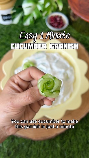 265K views · 3.3K reactions | Easy Peasy cucumber garnish ! Takes just about a minute to make & looks pretty  Vishesh Tippani - Make sure the cucumber strips are thin , it will fold better #CucumberGarnish #Garnish | Neha Deepak Shah | Facebook
