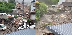 Terrifying video: Powerful mudslide sweeping away row of houses in Japan