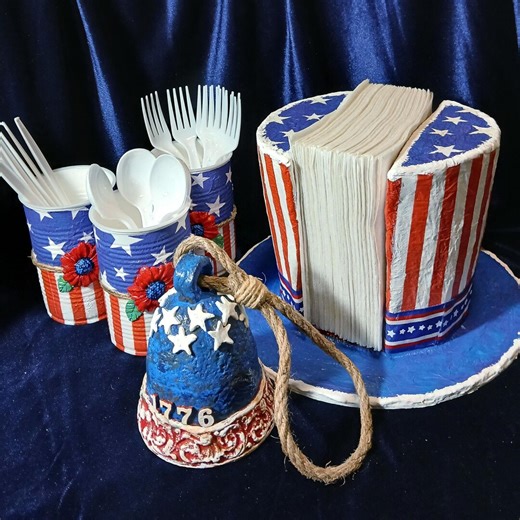 Handmade 4th of July Table Decor Set, Napkin & Utensil Holder, Patriotic Bell - Etsy