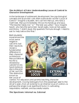 Locus of Control in Character Education Worksheet Classwork, Homework