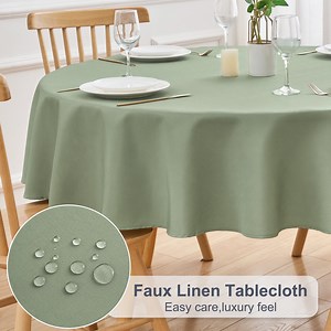 Inosoo Faux Linen Fabric Round Tablecloth, 60 Inch Stain and Wrinkle Resistant Washable Cloth Table Cover, Sage Green