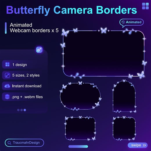Butterfly Webcam Borders | Camera Borders | Overlay | Vtuber | Celestial, Magical • Usable on Twitch • Streaming Assets for Streamers - Etsy