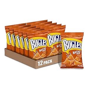 Bugles Nacho Cheese Crispy Corn Snacks, 3.7 oz Bag (Pack of 12)