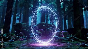 Magic portal appearing in a fantasy forest