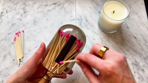 Premium Smoke Glass Cloche - Decorative Jar with Striker. Holder for Long Matches for Candles, Fireplace, Bathroom Accessories, Bath Salts. Includes Attachable Match Striker. (No Matches)