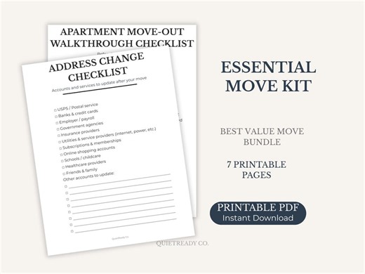 Quietready Essential Move Kit | Moving Checklist Bundle for Stress-free Relocation | Printable PDF - Etsy