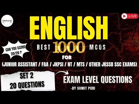 General English Set 2 || Can you Score 20/20 ? || Best 1000+Important MCQS or All JKSSB SSC EXAMS