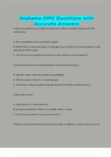 Latest Alabama DMV Questions with Accurate Answers26 video