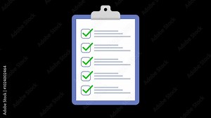 Clipboard Check mark animation with pop up flat and modern style on transparent background. Full HD. 4K