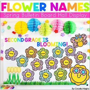 Spring Flowers Name Door Display Spring Bulletin Board Editable