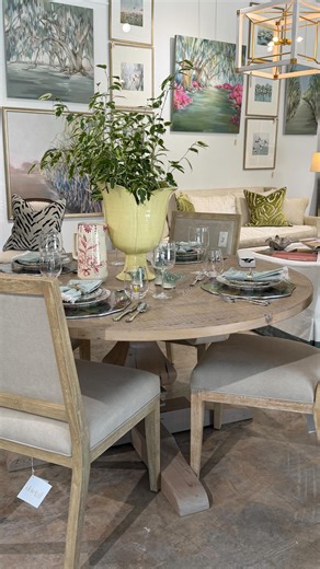 The Corbel on Instagram: "Here’s how we styled our Pedestal Base round table for spring! We’re full of fabulous new arrivals at The Corbel and can’t wait to see how you style them in your home. Discover custom tables on our website now! 💐"