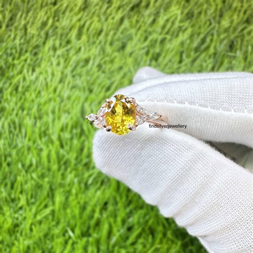 Sapphire Ring, 925 Sterling Silver, Yellow Sapphire, Wedding Ring, Three Stone Ring, September Birthstone, High Finishing Ring, Prong Ring - Etsy